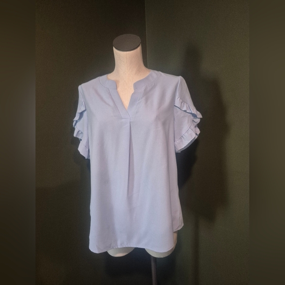 Light Blue Ruffle Sleeve Blouse - Picture 2 of 4